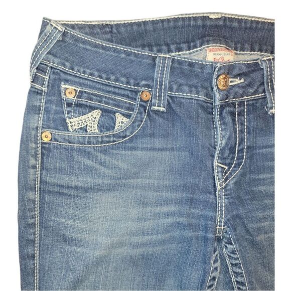 True Religion Women's Embroidered Becky Bootcut Blue Jeans 31 - Picture 3 of 16
